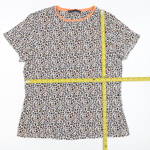 Marks and Spencer Womens Multicoloured Leopard Print Cotton Stretch T-Shirt Size 14