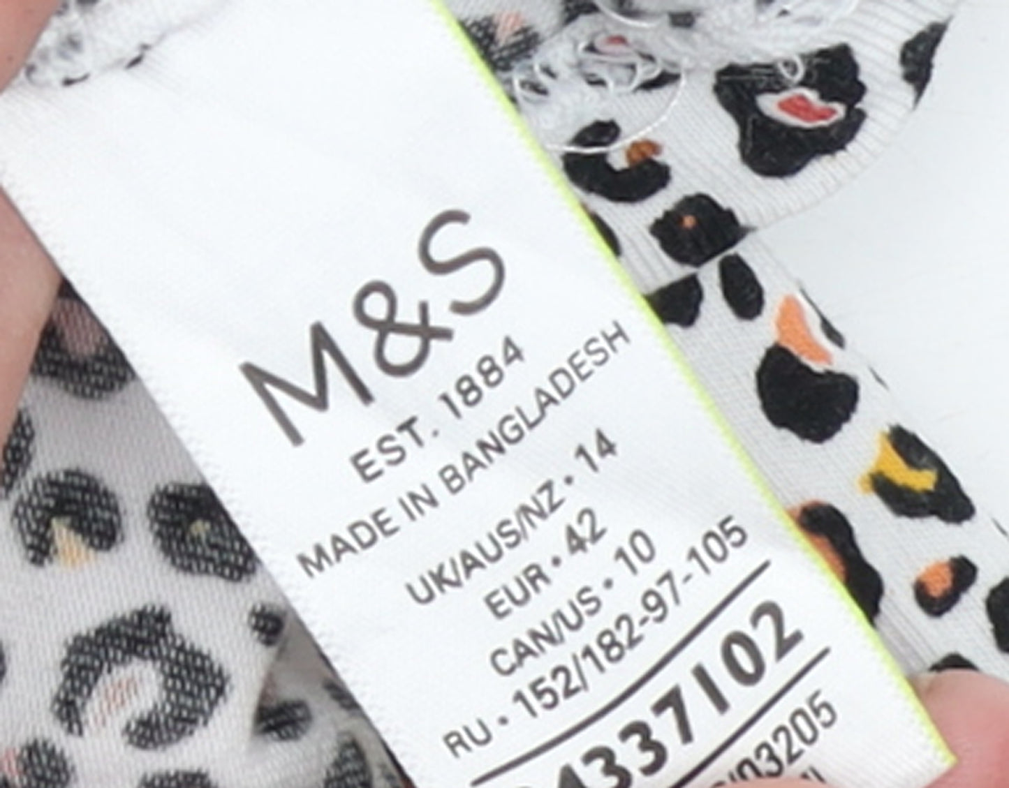 Marks and Spencer Womens Multicoloured Leopard Print Cotton Stretch T-Shirt Size 14
