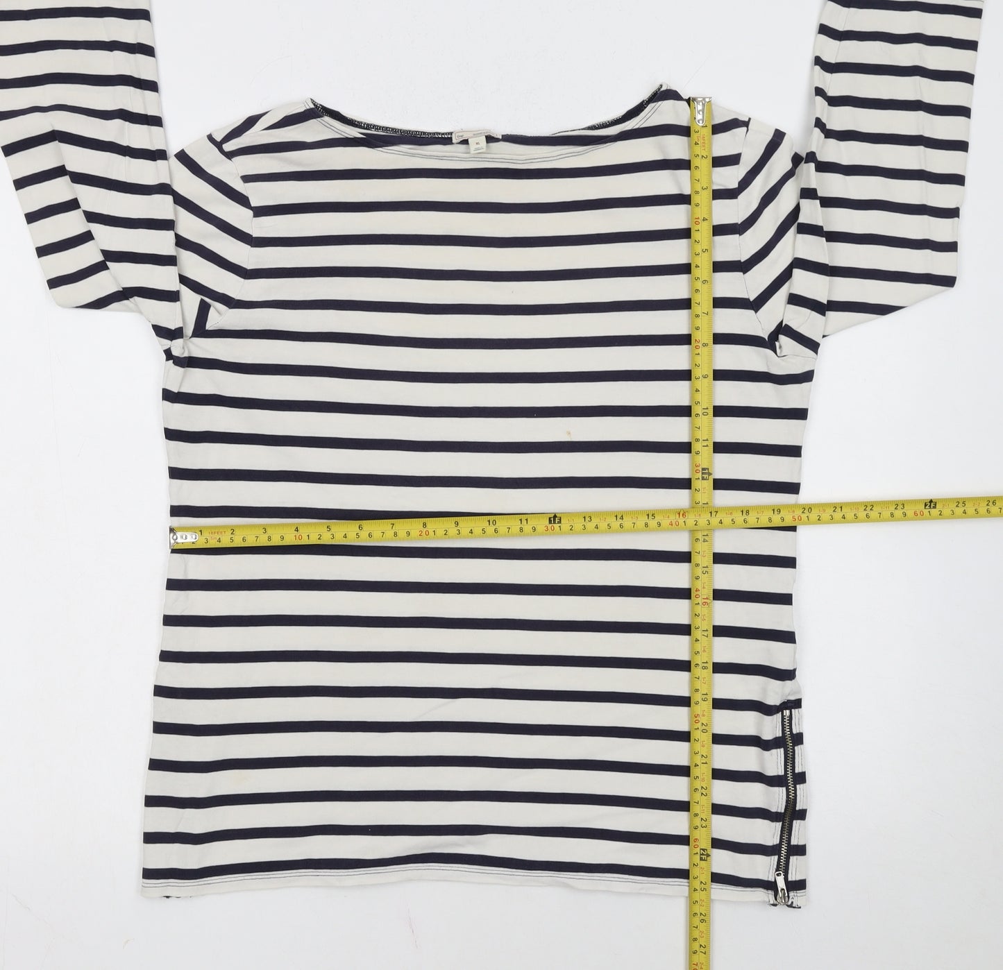 Gap Women's Multicoloured Striped Boat Neck 3/4 Sleeve Cotton Top XL
