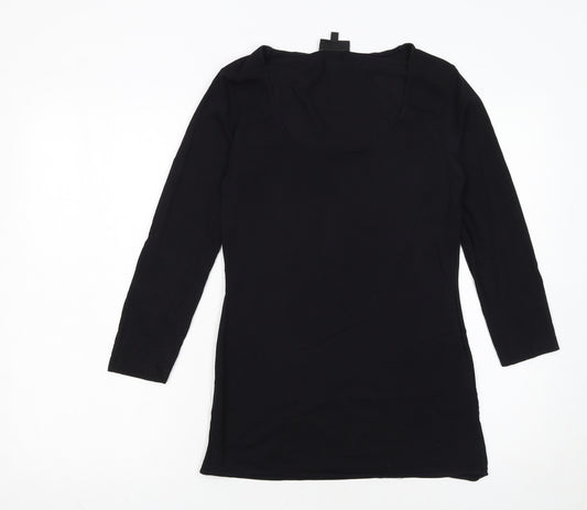 Warehouse Womens Black Cotton Blend Long Sleeve Basic T-Shirt UK 14