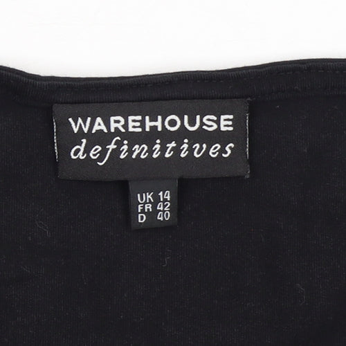 Warehouse Womens Black Cotton Blend Long Sleeve Basic T-Shirt UK 14