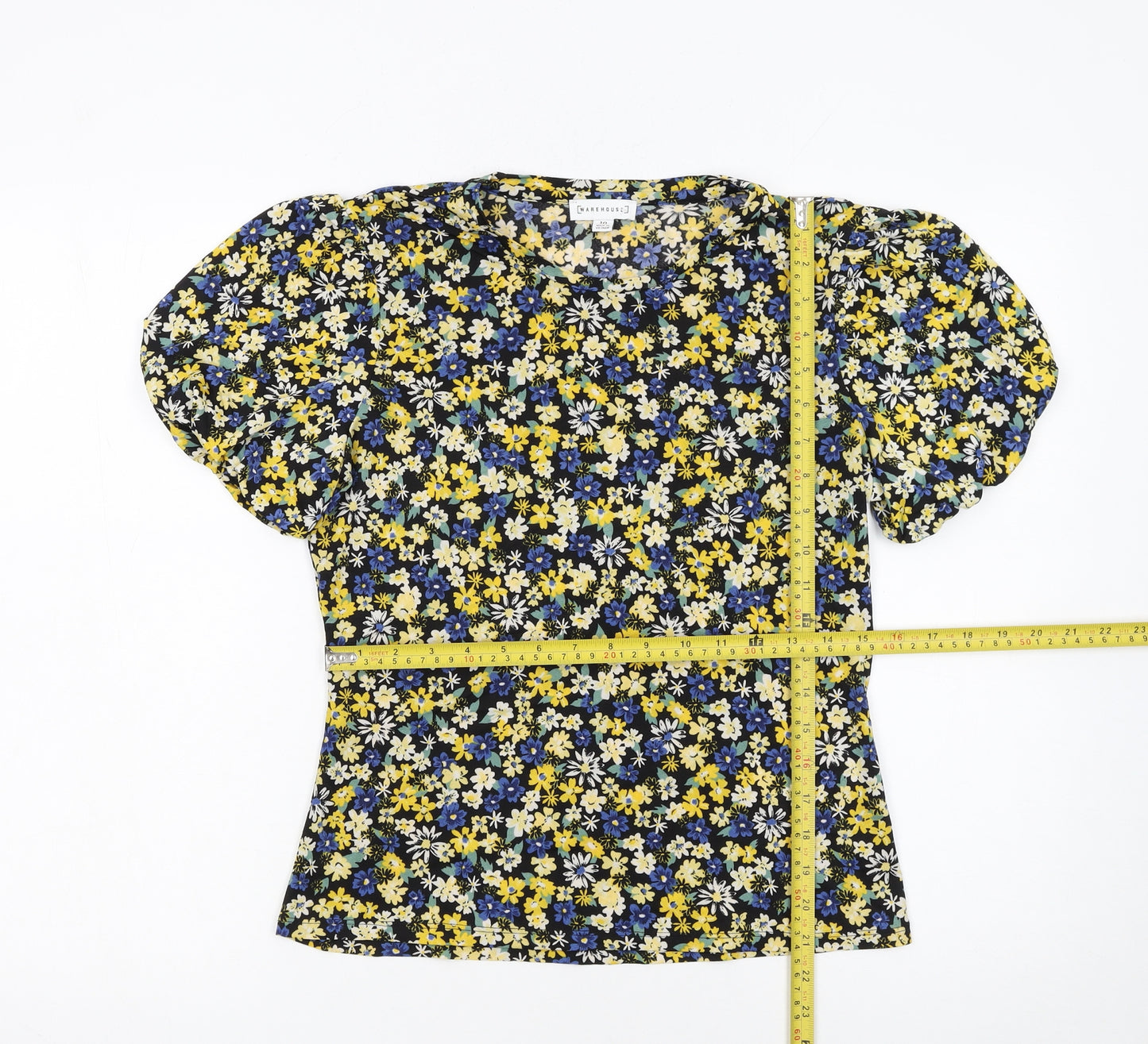 Warehouse Women’s Multicoloured Floral Puff Sleeve Blouse UK 10
