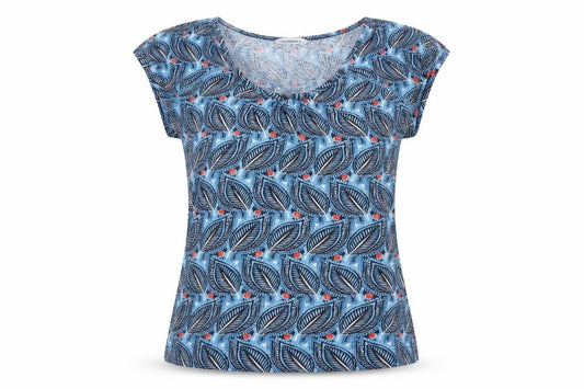 Front view of Nomads Women's Blue Floral 100% Cotton Sleeveless T-Shirt, size 10