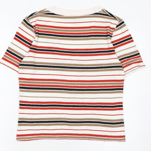 New Look Women’s Multicoloured Striped V-Neck Button T-Shirt Size 16