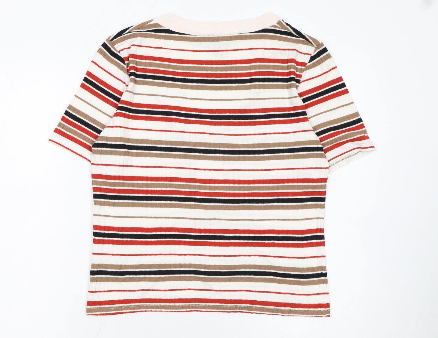 New Look Women’s Multicoloured Striped V-Neck Button T-Shirt Size 16