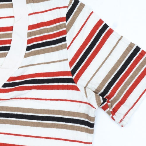 New Look Women’s Multicoloured Striped V-Neck Button T-Shirt Size 16