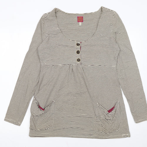 Joules Women’s Beige Striped Tunic Top Size 12 Long Sleeve Cotton
