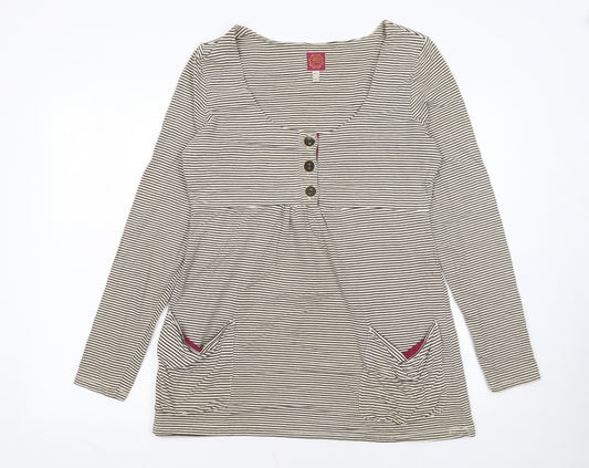 Joules Women’s Beige Striped Tunic Top Size 12 Long Sleeve Cotton