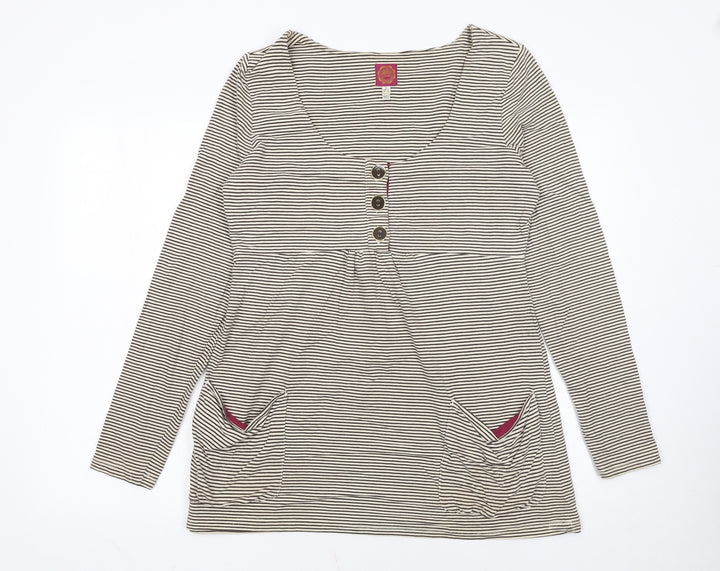 Joules Women’s Beige Striped Tunic Top Size 12 Long Sleeve Cotton