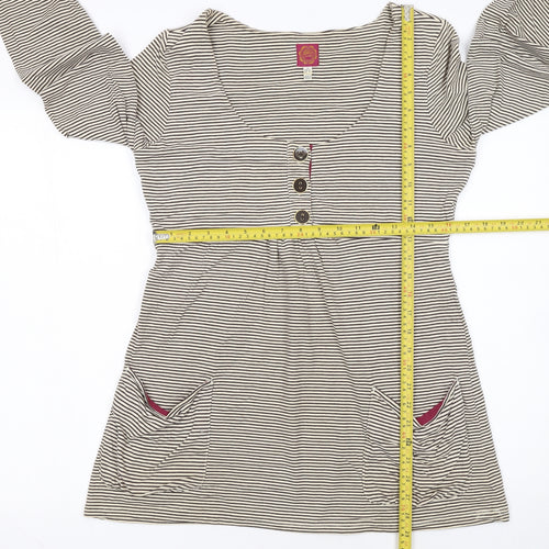 Joules Women’s Beige Striped Tunic Top Size 12 Long Sleeve Cotton