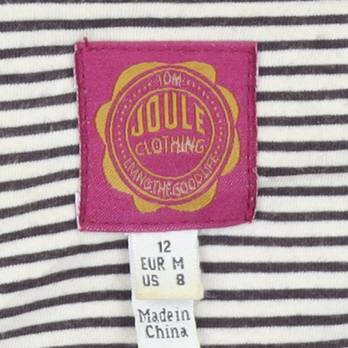 Joules Women’s Beige Striped Tunic Top Size 12 Long Sleeve Cotton