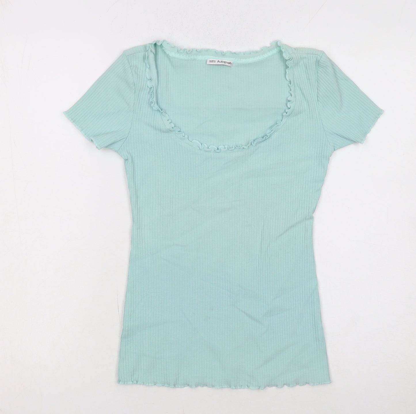 Marks and Spencer Women’s Green Ruffle Scoop Neck T-Shirt Size 8