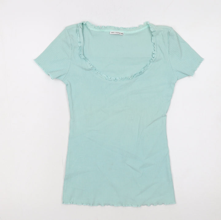 Marks and Spencer Women’s Green Ruffle Scoop Neck T-Shirt Size 8