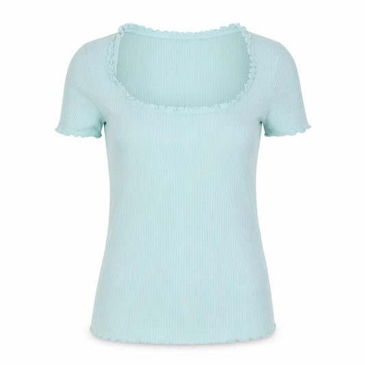 Front view of Marks & Spencer Women’s Green Ruffle Scoop Neck T-Shirt, size UK 8