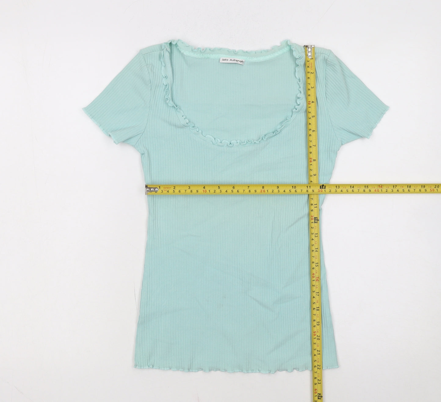 Marks and Spencer Women’s Green Ruffle Scoop Neck T-Shirt Size 8