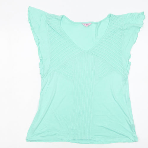 Marks and Spencer Women’s Green V-Neck Flutter Sleeve Viscose T-Shirt Size 12