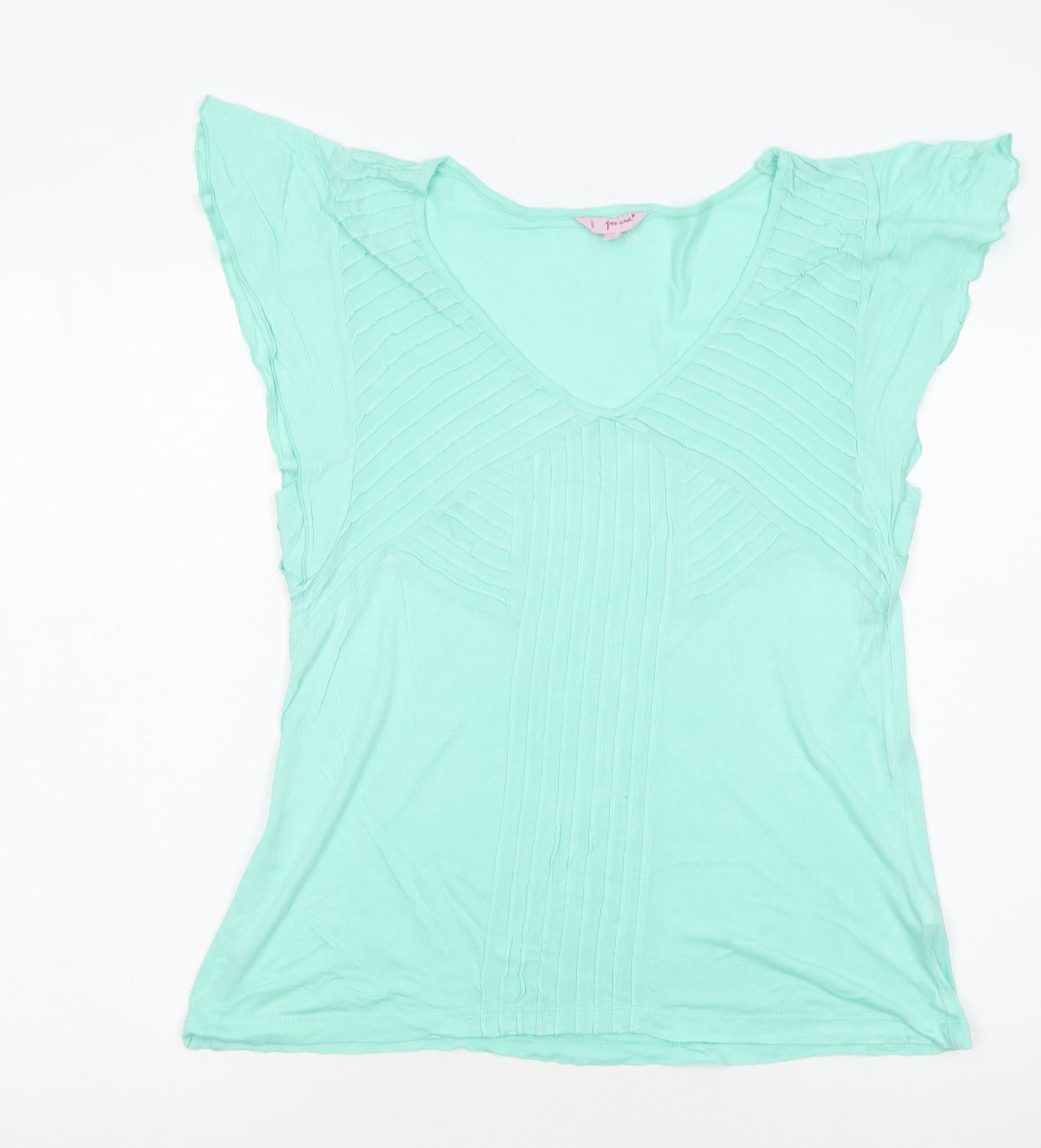 Marks and Spencer Women’s Green V-Neck Flutter Sleeve Viscose T-Shirt Size 12