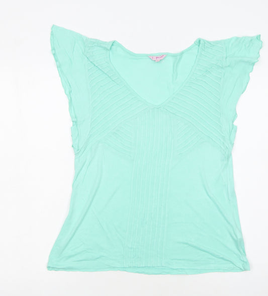 Marks and Spencer Women’s Green V-Neck Flutter Sleeve Viscose T-Shirt Size 12