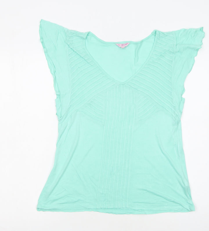 Marks and Spencer Women’s Green V-Neck Flutter Sleeve Viscose T-Shirt Size 12