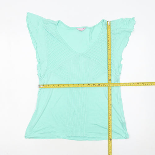 Marks and Spencer Women’s Green V-Neck Flutter Sleeve Viscose T-Shirt Size 12