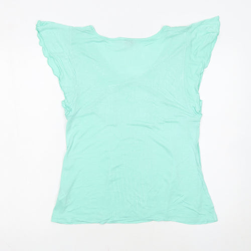 Marks and Spencer Women’s Green V-Neck Flutter Sleeve Viscose T-Shirt Size 12