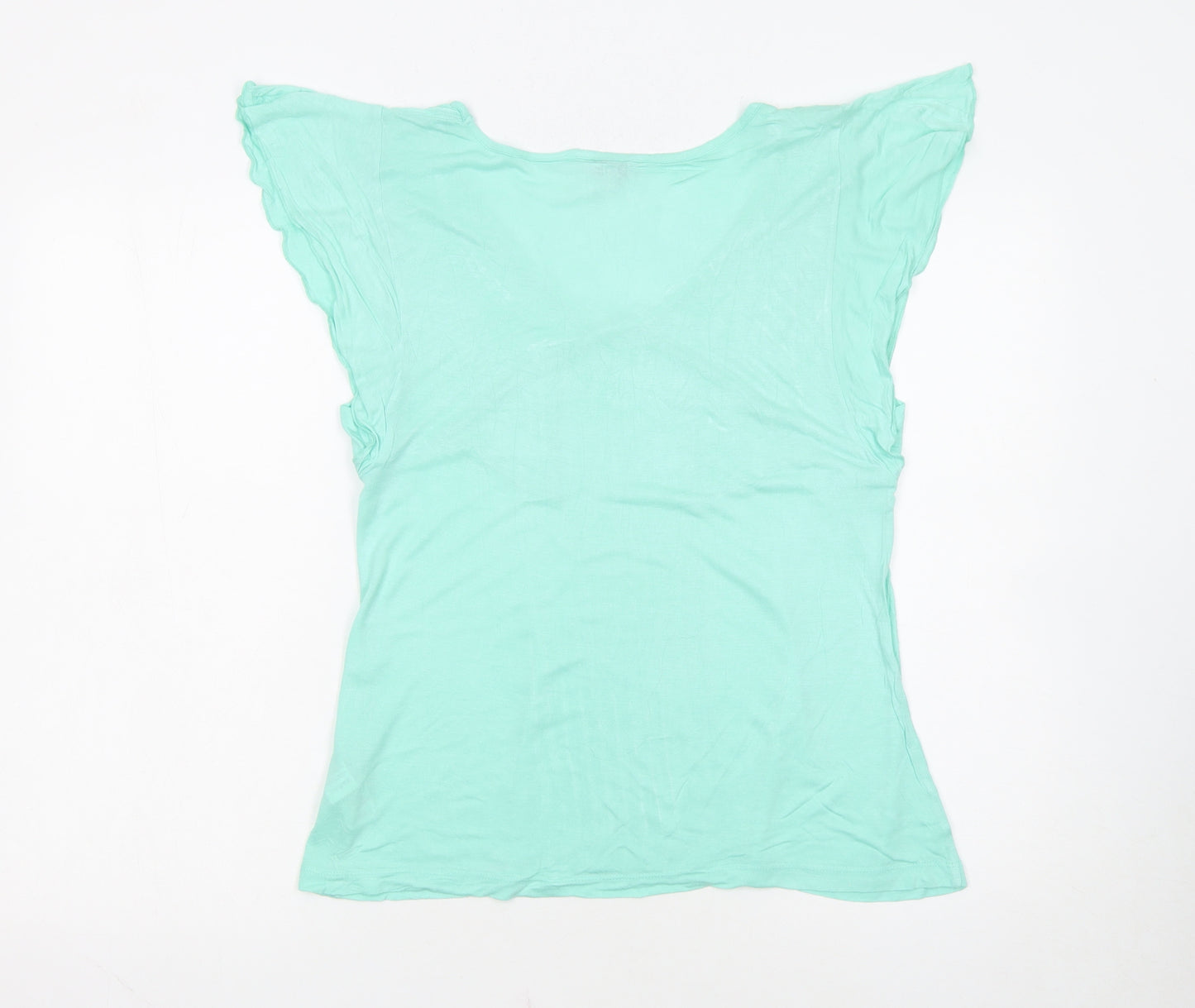 Marks and Spencer Women’s Green V-Neck Flutter Sleeve Viscose T-Shirt Size 12
