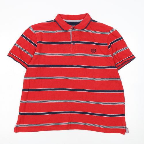 Atlantic Bay Red Striped Cotton Polo Shirt Men's L Casual