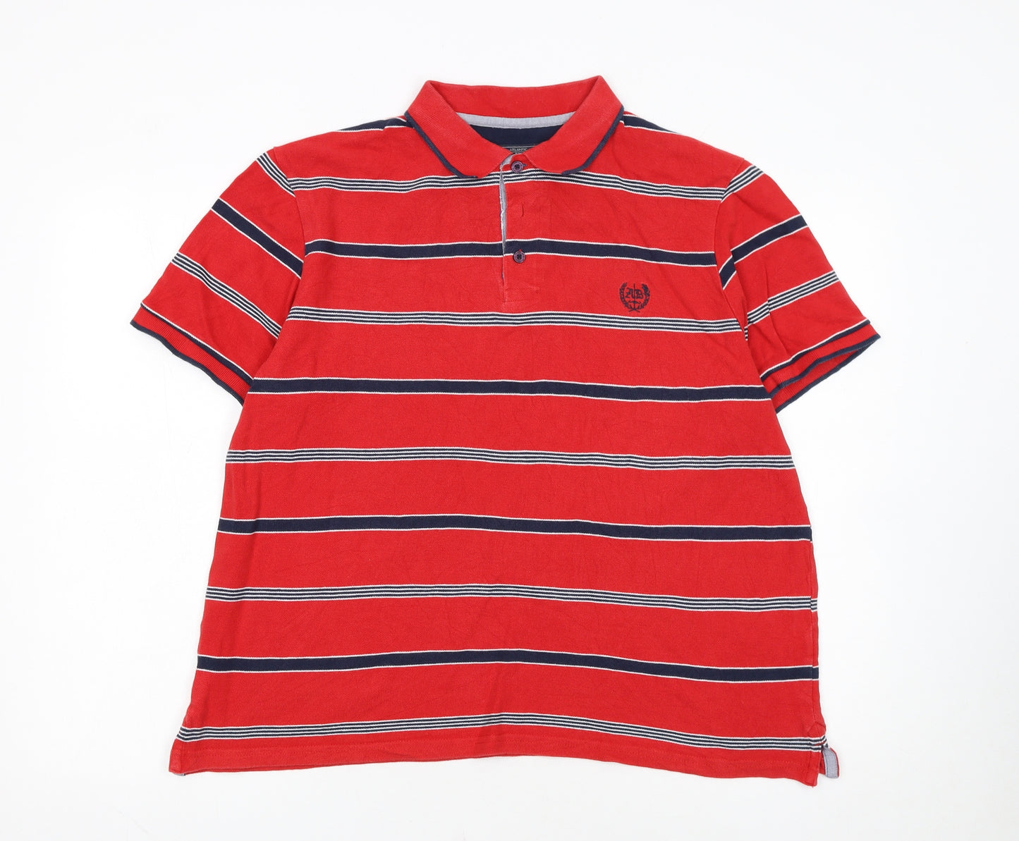 Atlantic Bay Red Striped Cotton Polo Shirt Men's L Casual