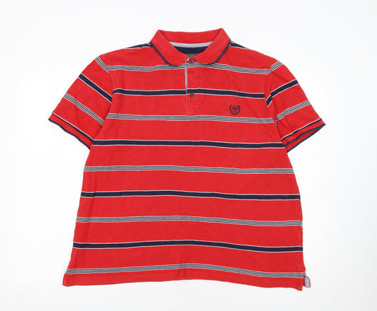 Atlantic Bay Red Striped Cotton Polo Shirt Men's L Casual