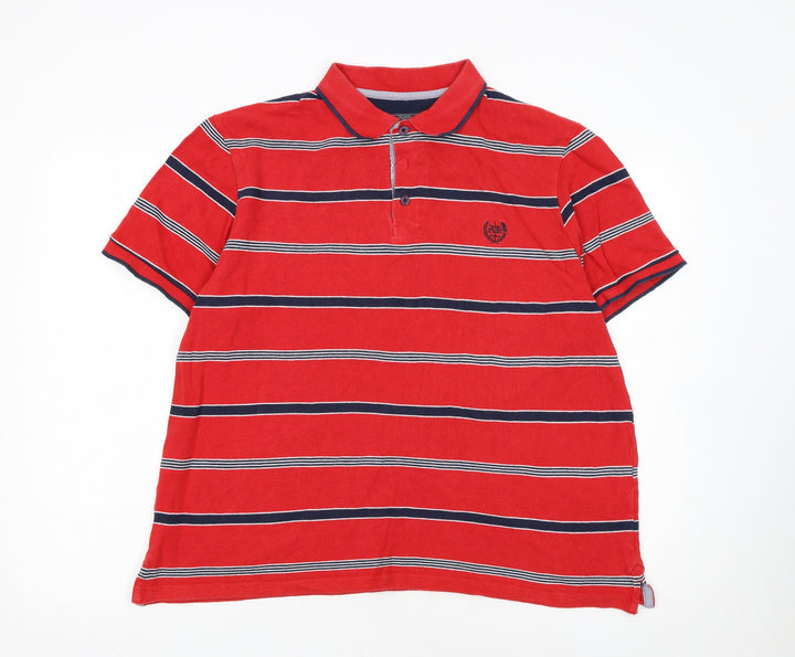 Atlantic Bay Red Striped Cotton Polo Shirt Men's L Casual