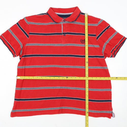 Atlantic Bay Red Striped Cotton Polo Shirt Men's L Casual