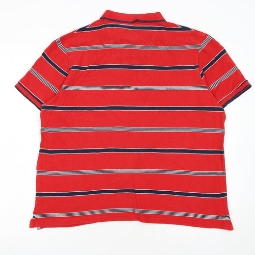 Atlantic Bay Red Striped Cotton Polo Shirt Men's L Casual