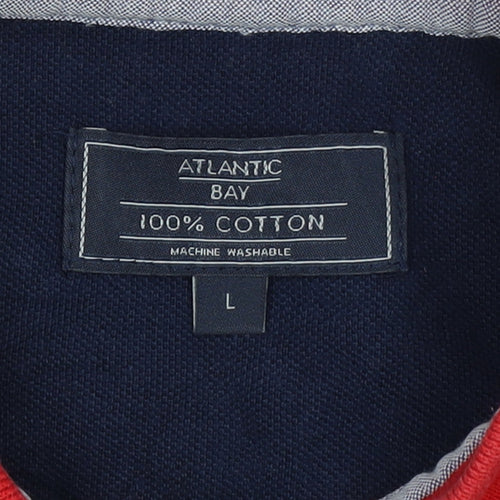 Atlantic Bay Red Striped Cotton Polo Shirt Men's L Casual