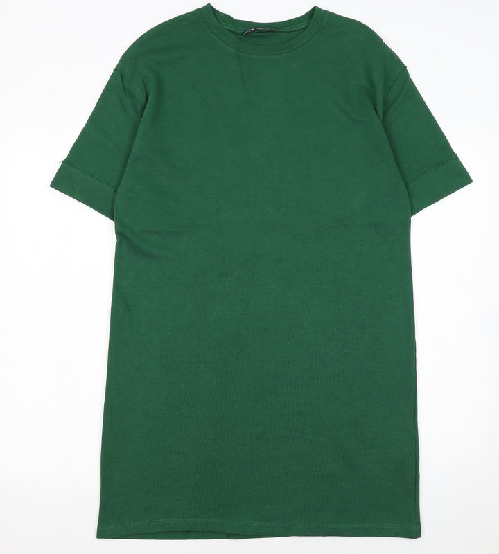 Zara Women Green T-Shirt Dress Size S Casual Jersey Style