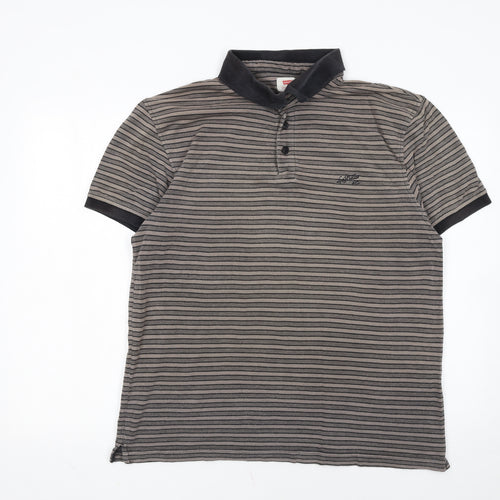 Levi’s Men’s Grey Striped Polo Shirt Size L Cotton Collared Top