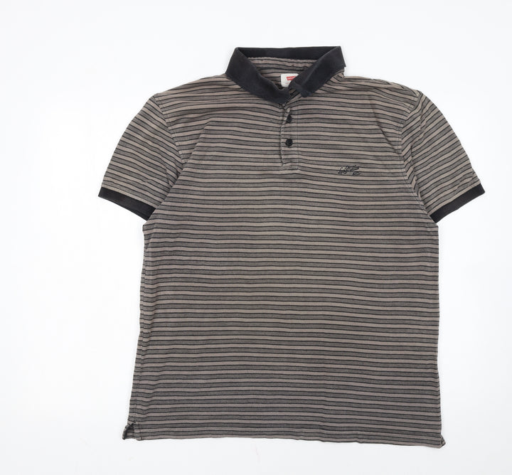 Levi’s Men’s Grey Striped Polo Shirt Size L Cotton Collared Top