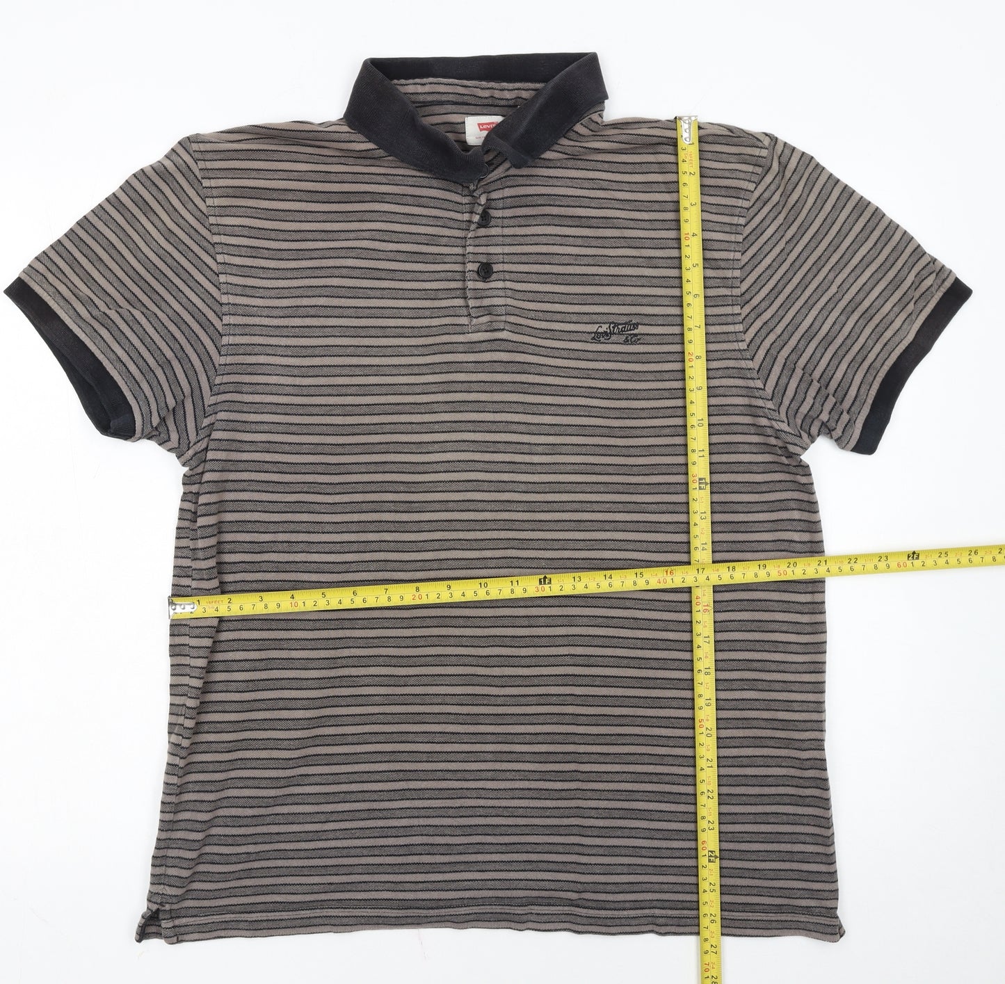 Levi’s Men’s Grey Striped Polo Shirt Size L Cotton Collared Top