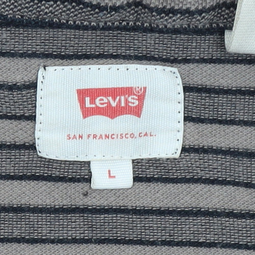 Levi’s Men’s Grey Striped Polo Shirt Size L Cotton Collared Top