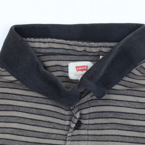 Levi’s Men’s Grey Striped Polo Shirt Size L Cotton Collared Top