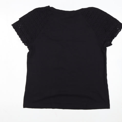Klass Women’s Black L Short Sleeve Embroidered Cotton Modal T-Shirt