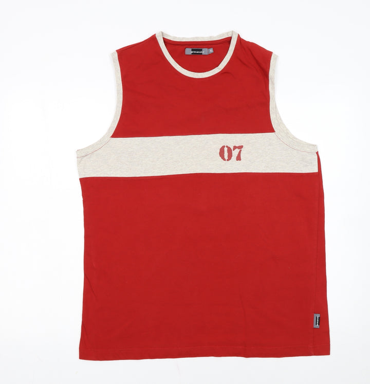 Armando Men's Red Sleeveless Cotton T-Shirt XL Crew Neck