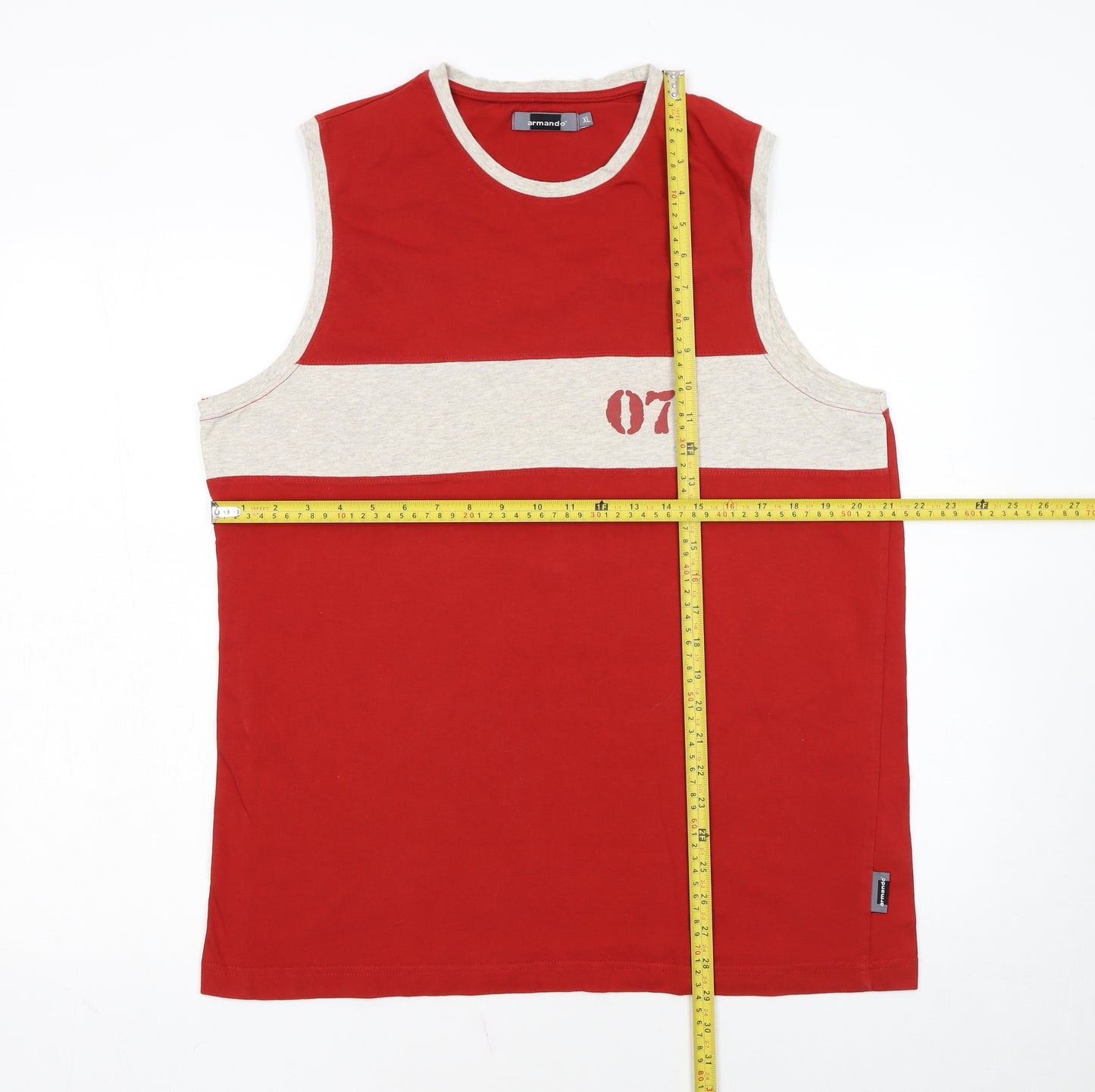 Armando Men's Red Sleeveless Cotton T-Shirt XL Crew Neck