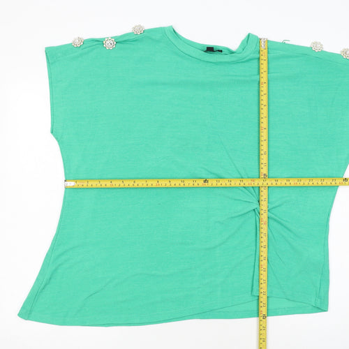 Blue Vanilla Women's Green Beaded Shoulder Crew Neck T-Shirt Size M