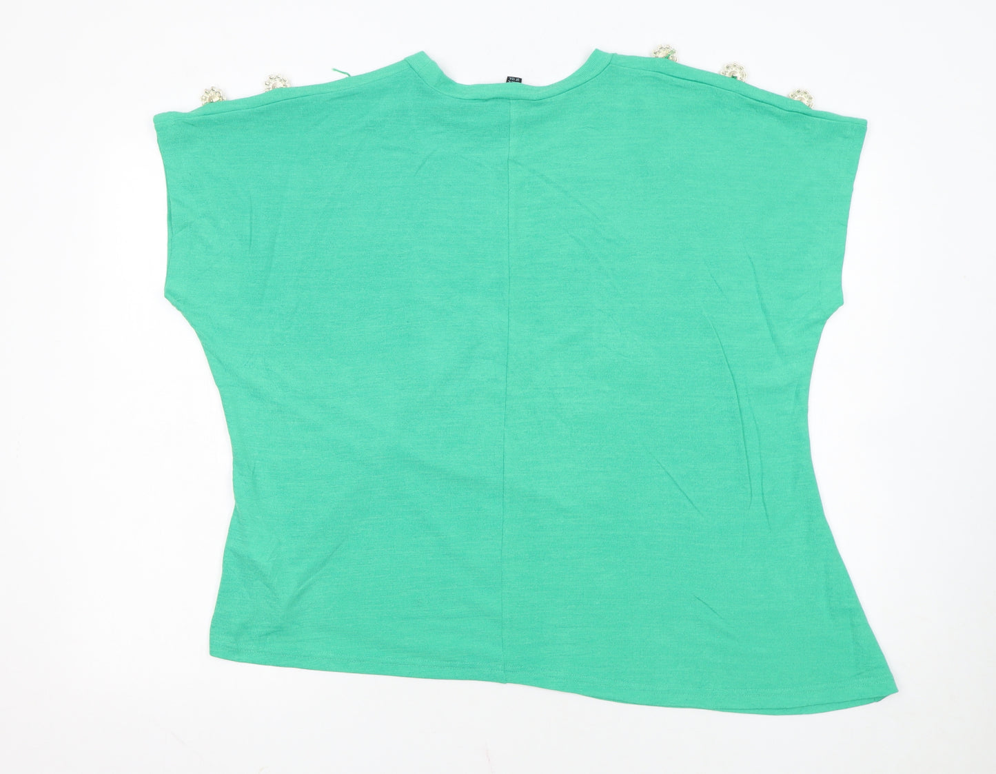 Blue Vanilla Women's Green Beaded Shoulder Crew Neck T-Shirt Size M