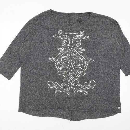 Lipsy Women’s Grey Beaded V-Neck 3/4 Sleeve Jersey T-Shirt Size L