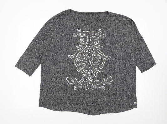 Lipsy Women’s Grey Beaded V-Neck 3/4 Sleeve Jersey T-Shirt Size L