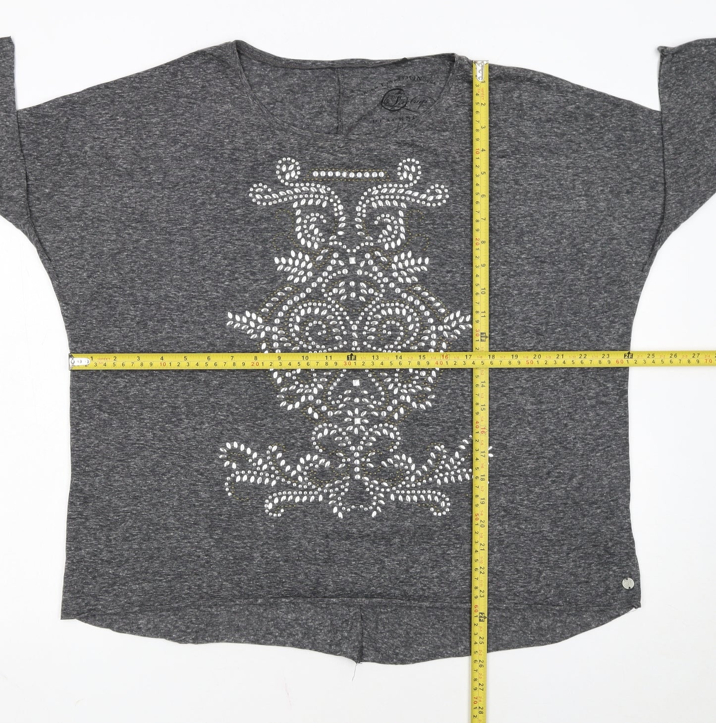 Lipsy Women’s Grey Beaded V-Neck 3/4 Sleeve Jersey T-Shirt Size L