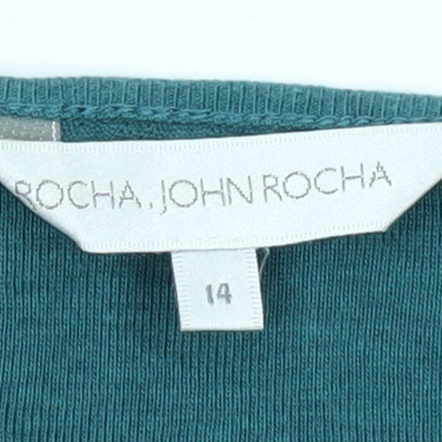 Rocha John Rocha Women's Green Size 14 Ruffle Scoop Neck T-Shirt