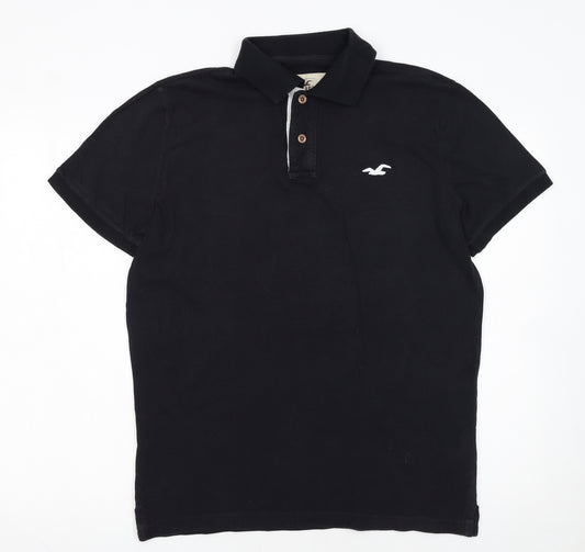 Hollister Men's Black Cotton Polo Shirt M Short Sleeve Logo