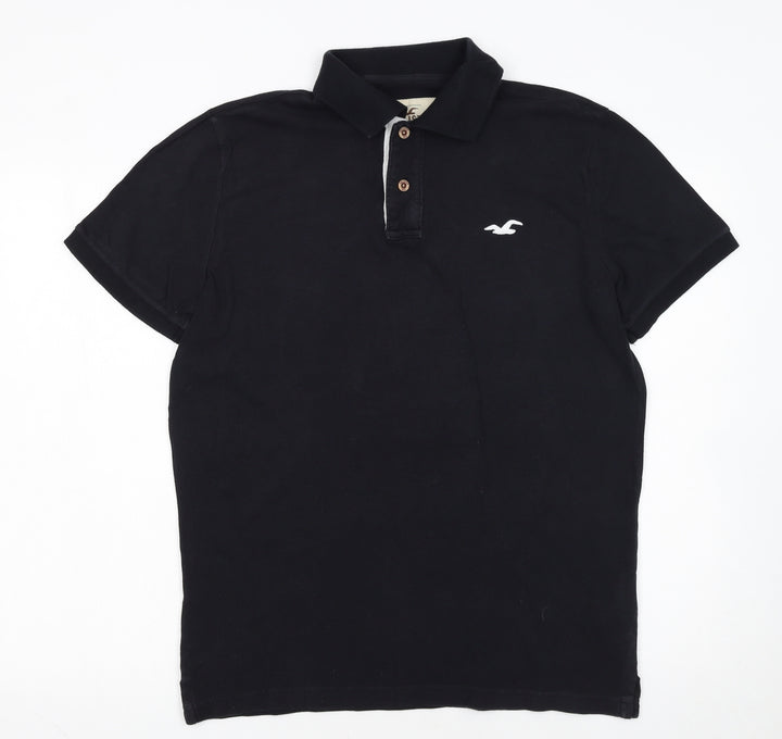 Hollister Men's Black Cotton Polo Shirt M Short Sleeve Logo